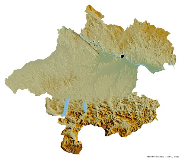 Форма Оберостеррайха Австрийского Государства Столицей Изолированной Белом Фоне Топографическая Карта — стоковое фото
