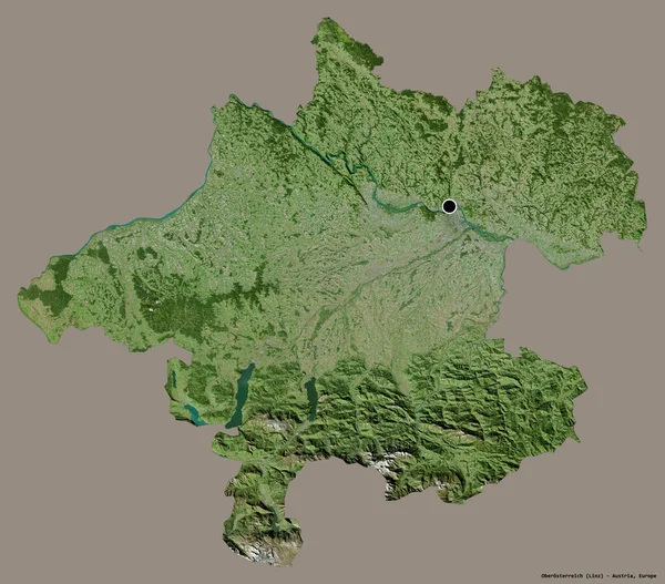 オーストリアのオベロステリーヒ州の形で その首都はしっかりとした色の背景に隔離されています 衛星画像 3Dレンダリング — ストック写真