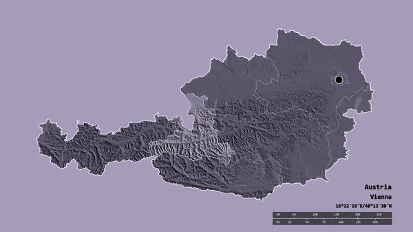 Forma Dessaturada Áustria Com Sua Capital Principal Divisão Regional Área — Fotografia de Stock