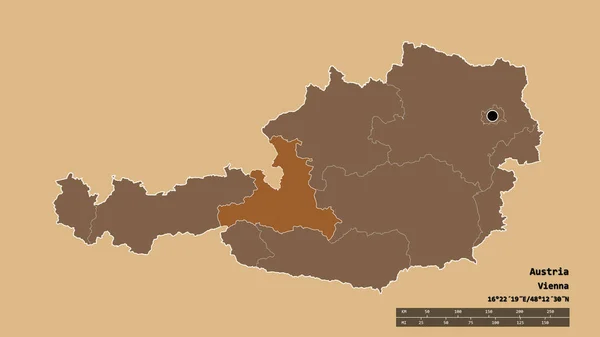 Zdesperowany Kształt Austrii Stolicą Głównym Oddziałem Regionalnym Wydzielonym Obszarem Salzburga — Zdjęcie stockowe