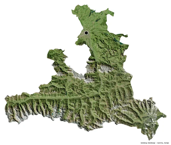 萨尔茨堡的形状 奥地利的州 其首都被白色背景隔离 卫星图像 3D渲染 — 图库照片