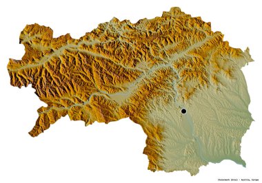 Steiermark, Avusturya eyaleti, başkenti beyaz arka planda izole edilmiş. Topografik yardım haritası. 3B görüntüleme
