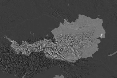 Avusturya 'nın şekli, komşu bölgelerin dedoygunluğuyla ayrılır. Çift seviyeli yükseklik haritası. 3B görüntüleme