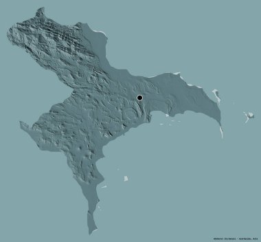 Azerbaycan 'ın Absheron bölgesi, başkenti katı renk arkaplanı ile izole edilmiştir. Renkli yükseklik haritası. 3B görüntüleme