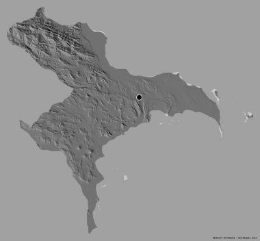 Azerbaycan 'ın Absheron bölgesi, başkenti katı renk arkaplanı ile izole edilmiştir. Çift seviyeli yükseklik haritası. 3B görüntüleme