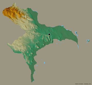 Azerbaycan 'ın Absheron bölgesi, başkenti katı renk arkaplanı ile izole edilmiştir. Topografik yardım haritası. 3B görüntüleme