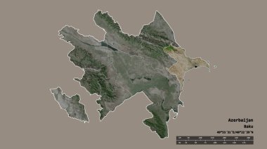Başkenti, ana bölgesel bölümü ve ayrılmış Absheron bölgesiyle Azerbaycan 'ın dejenere edilmiş şekli. Etiketler. Uydu görüntüleri. 3B görüntüleme