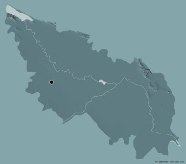 Aran 'ın şekli, Azerbaycan bölgesi, başkenti katı renk arkaplanı ile izole edilmiş. Renkli yükseklik haritası. 3B görüntüleme