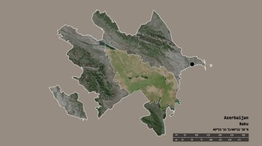 Başkenti, ana bölgesel bölümü ve ayrılmış Aran bölgesiyle Azerbaycan 'ın dejenere edilmiş şekli. Etiketler. Uydu görüntüleri. 3B görüntüleme