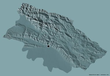 Daglig-Shirvan 'ın şekli, Azerbaycan bölgesi, başkenti katı bir renk arkaplanı ile izole edilmiş. Renkli yükseklik haritası. 3B görüntüleme