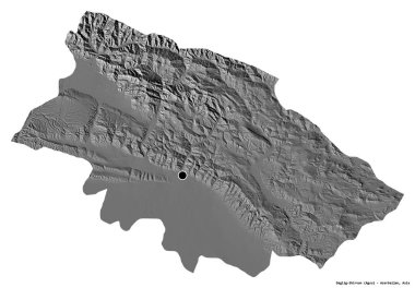 Daglig-Shirvan, Azerbaycan bölgesi, başkenti beyaz arka planda izole edilmiş. Çift seviyeli yükseklik haritası. 3B görüntüleme