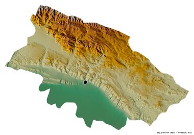 Daglig-Shirvan, Azerbaycan bölgesi, başkenti beyaz arka planda izole edilmiş. Topografik yardım haritası. 3B görüntüleme