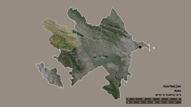 Başkenti, ana bölgesel bölümü ve ayrılmış Ganja-Kazak bölgesiyle Azerbaycan 'ın dejenere edilmiş şekli. Etiketler. Uydu görüntüleri. 3B görüntüleme