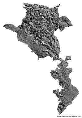 Kalbajar-Lachin 'in şekli, Azerbaycan bölgesi, başkenti beyaz arka planda izole edilmiş. Çift seviyeli yükseklik haritası. 3B görüntüleme