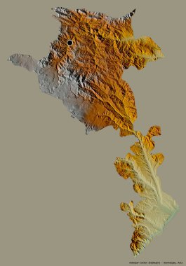 Kalbajar-Lachin 'in şekli, Azerbaycan bölgesi, başkenti katı bir renk arkaplanı ile izole edilmiş. Topografik yardım haritası. 3B görüntüleme