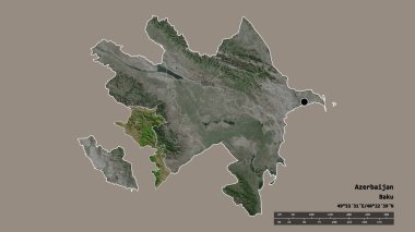 Başkenti, ana bölgesel bölümü ve ayrılmış Kalbajar-Lachin bölgesiyle Azerbaycan 'ın deforme edilmiş şekli. Etiketler. Uydu görüntüleri. 3B görüntüleme