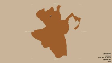 Lankaran bölgesi, Azerbaycan bölgesi, jeoreferatlı bir sınır kutusunda katı bir zemin üzerinde izole edilmiş. Etiketler. Desenli dokuların bileşimi. 3B görüntüleme