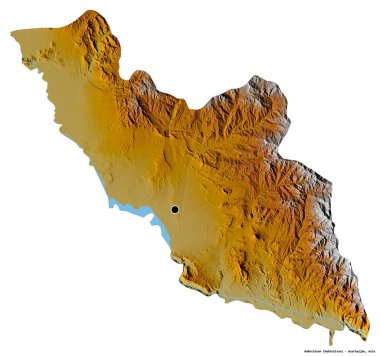 Azerbaycan 'ın Nakhchivan bölgesi, başkenti beyaz arka planda izole edilmiş. Topografik yardım haritası. 3B görüntüleme