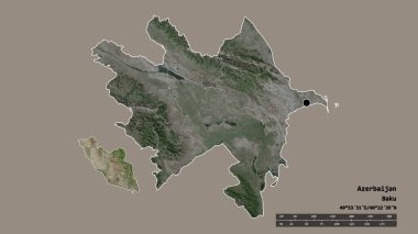 Başkenti, ana bölgesel bölümü ve ayrılmış Nakhchivan bölgesiyle Azerbaycan 'ın dejenere edilmiş şekli. Etiketler. Uydu görüntüleri. 3B görüntüleme