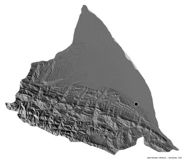 Azerbaycan 'ın Quba-Khachmaz bölgesi, başkenti beyaz arka planda izole edilmiş. Çift seviyeli yükseklik haritası. 3B görüntüleme