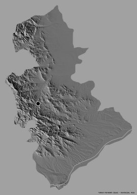 Azerbaycan bölgesinin başkenti Yukhari-Karabakh 'ın katı renk arkaplanı ile izole edilmiş hali. Çift seviyeli yükseklik haritası. 3B görüntüleme