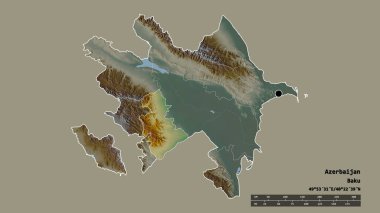Başkenti, ana bölgesel bölümü ve ayrılmış Yukhari-Karabağ bölgesi ile Azerbaycan 'ın dejenere edilmiş şekli. Etiketler. Topografik yardım haritası. 3B görüntüleme