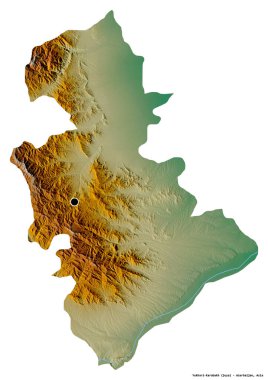 Azerbaycan bölgesinin başkenti Yukhari-Karabakh 'ın beyaz arka planda izole edilmiş hali. Topografik yardım haritası. 3B görüntüleme