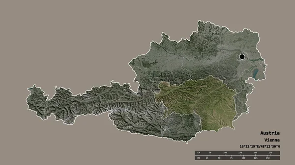 Forme Désaturée Autriche Avec Capitale Principale Division Régionale Région Séparée — Photo