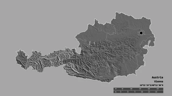 以首都 主要区域分部和分隔的蒂罗尔地区为首都的奥地利的绝望面貌 Bilevel高程图 3D渲染 — 图库照片