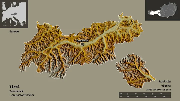 Σχήμα Τιρόλο Κράτος Της Αυστρίας Και Πρωτεύουσά Του Κλίμακα Απόστασης — Φωτογραφία Αρχείου