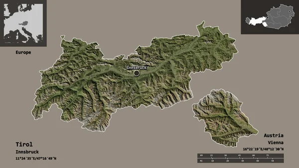 Forma Tirol Estado Áustria Sua Capital Escala Distância Previews Rótulos — Fotografia de Stock
