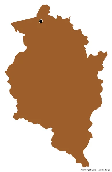 Forma Vorarlberg Estado Áustria Com Sua Capital Isolada Fundo Branco — Fotografia de Stock