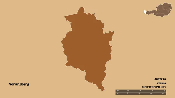 Form Vorarlberg Delstaten Österrike Med Dess Huvudstad Isolerad Solid Bakgrund — Stockfoto