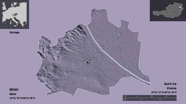 Forme Wien État Autriche Capitale Échelle Distance Aperçus Étiquettes Carte — Photo