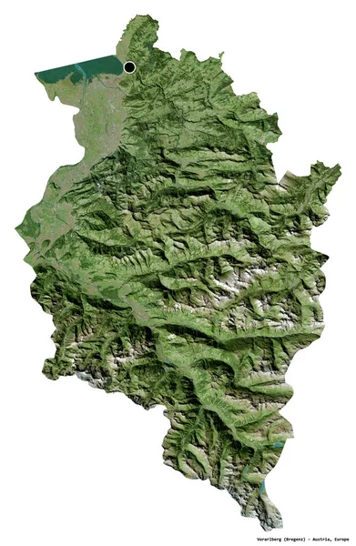 Shape Vorarlberg State Austria Its Capital Isolated White Background Satellite — Stock Photo, Image