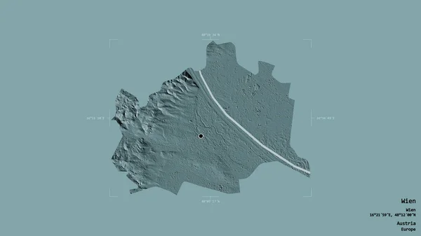 オーストリアのウィーンの地域は 洗練された境界線の箱の中にしっかりとした背景に隔離されています ラベル 色の標高マップ 3Dレンダリング — ストック写真