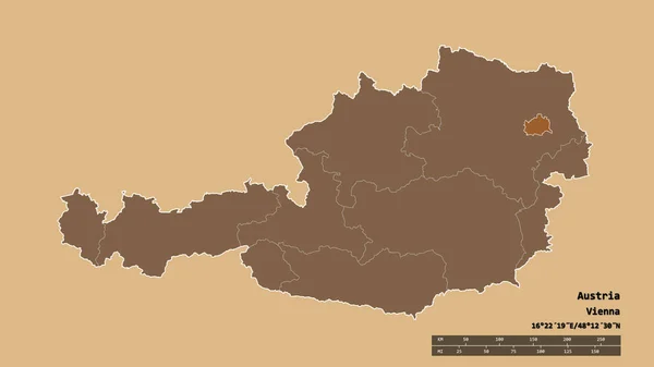 Forma Dessaturada Áustria Com Sua Capital Principal Divisão Regional Área — Fotografia de Stock