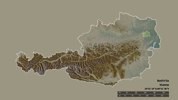 Forma Dessaturada Áustria Com Sua Capital Principal Divisão Regional Área — Fotografia de Stock