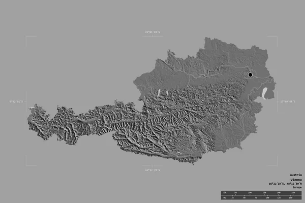 Obszar Austrii Odizolowany Solidnym Tle Georeferencyjnym Polu Ograniczającym Główny Oddział — Zdjęcie stockowe