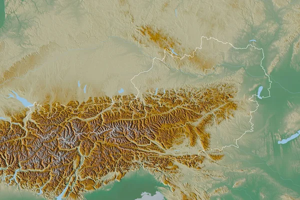 Rozszerzony Obszar Zarysowanej Austrii Mapa Pomocy Topograficznej Renderowanie — Zdjęcie stockowe