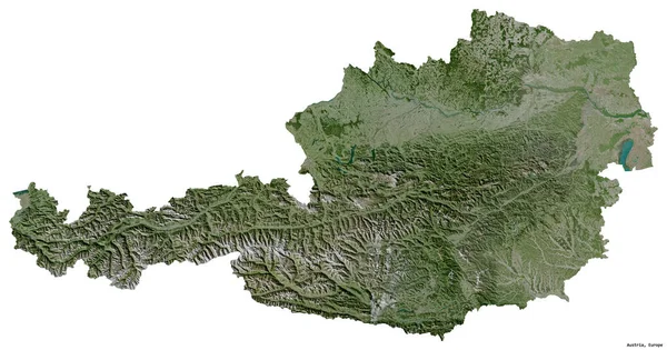 Tvar Rakouska Jeho Hlavním Městem Izolovaným Bílém Pozadí Satelitní Snímky — Stock fotografie