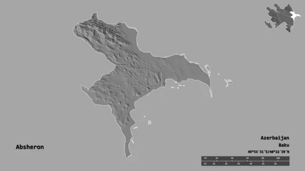 アゼルバイジャンの地域であるアブショロンの形は その資本がしっかりとした背景に隔離されています 距離スケール リージョンプレビュー およびラベル 標高マップ 3Dレンダリング — ストック写真