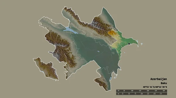 主要な地域部門と分離アブション地域とアゼルバイジャンの荒廃した形 ラベル 地形図 3Dレンダリング — ストック写真