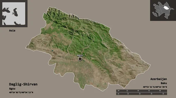 ダリグ シャルバンの形 アゼルバイジャンの地域 およびその首都 距離スケール プレビューおよびラベル 衛星画像 3Dレンダリング — ストック写真