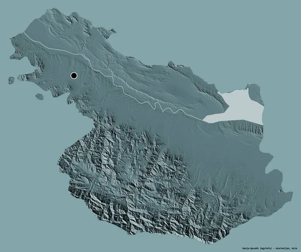 阿塞拜疆地区Ganja Qazakh的形状 其首都用纯色背景隔开 彩色高程图 3D渲染 — 图库照片