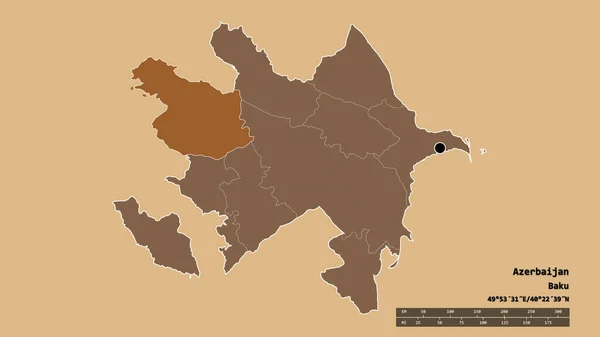主要な地域部門と分離ガンジャ カザフ地域でアゼルバイジャンの荒廃した形 ラベル パターン化されたテクスチャの構成 3Dレンダリング — ストック写真