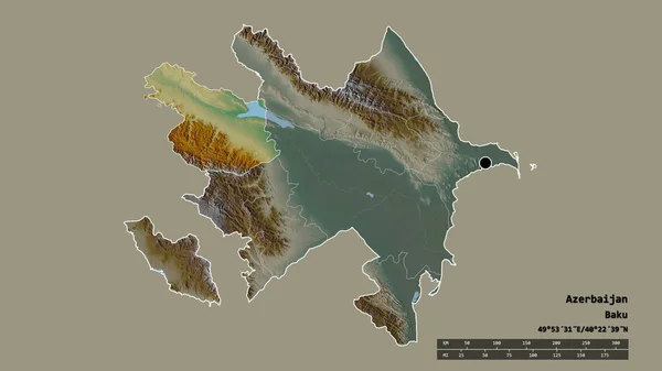 主要な地域部門と分離ガンジャ カザフ地域でアゼルバイジャンの荒廃した形 ラベル 地形図 3Dレンダリング — ストック写真