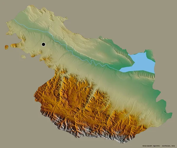 阿塞拜疆地区Ganja Qazakh的形状 其首都用纯色背景隔开 地形浮雕图 3D渲染 — 图库照片