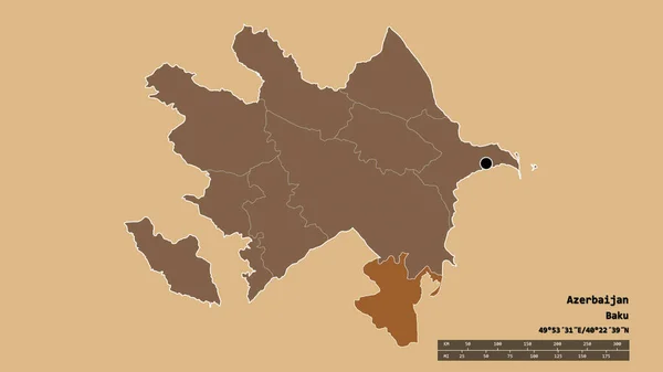 主要な地域部門と分離されたランカラン地域とアゼルバイジャンの荒廃した形 ラベル パターン化されたテクスチャの構成 3Dレンダリング — ストック写真