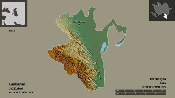 Tvar Lankaranu Oblasti Ázerbájdžánu Jeho Hlavního Města Měřítko Vzdálenosti Náhledy — Stock fotografie